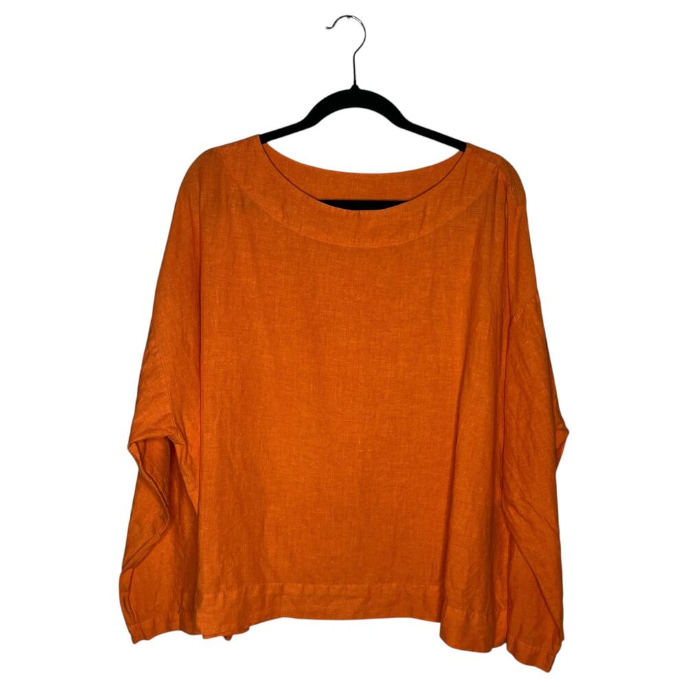 Bryn Walker Blouse Womens M Orange 100% Linen Made in USA Granola Long Sleeve - Picture 1 of 9